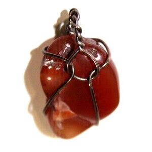 Utah Agate Gemstone Bronze Tone Wire Wrapped Polished Healing Pendant 1.5"x 1"